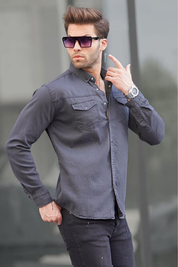 Smoked Comfortable Fit Gabardine Men's Shirt 6810