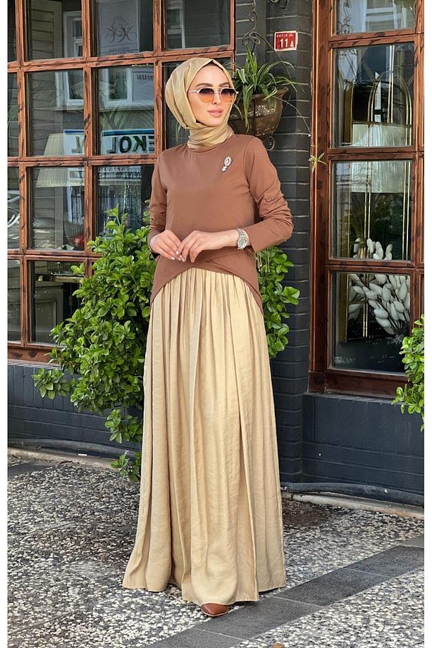 Elbise Qay65014 Kahve Bej - 1