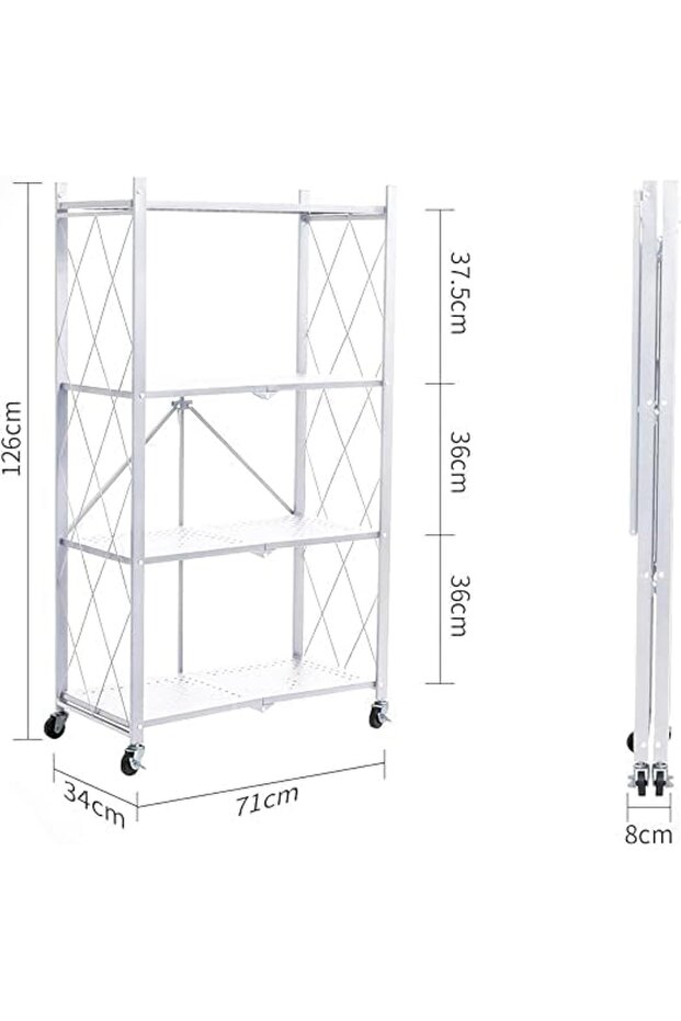 رفوف تخزين قابلة للطي مع عجلات، 4 طبقات، أبيض - 3