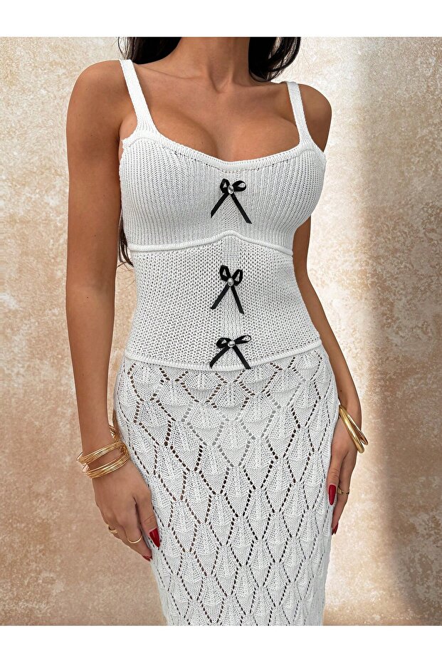 فستان الشاطئ بحزام محبوك مخرم - 7