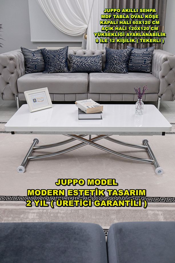Akıllı Sehpa Juppo Üst Tabla Mdf Beyaz Oval Köşealt Krom Kaplama Içe Kıvrım - 1