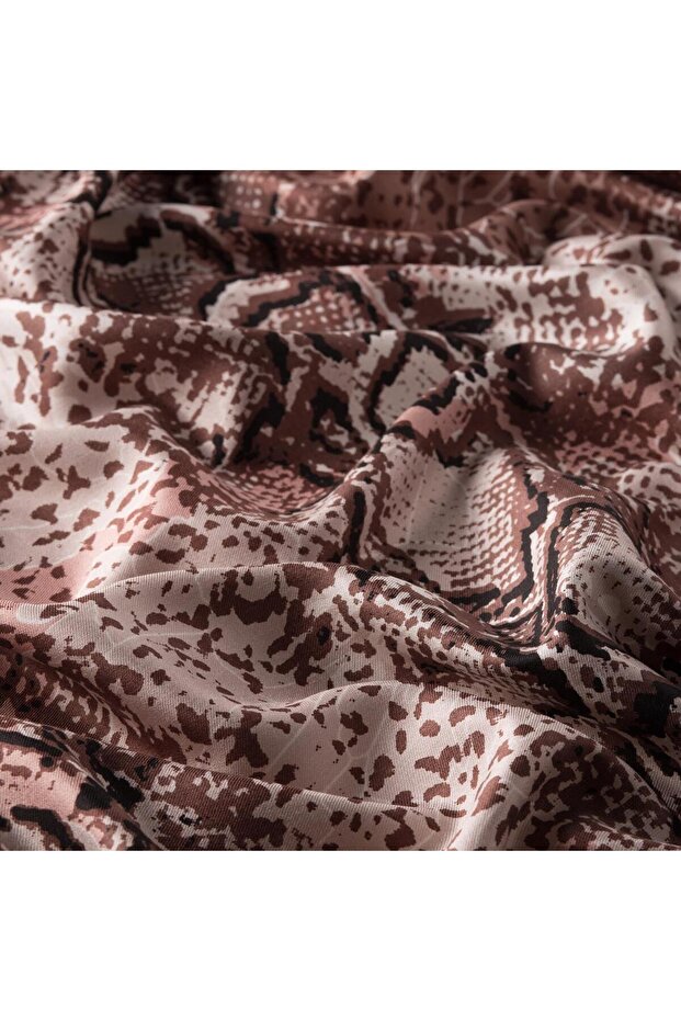 İpekevi Python Patterned Silk Shawl 06133- Brown - 3
