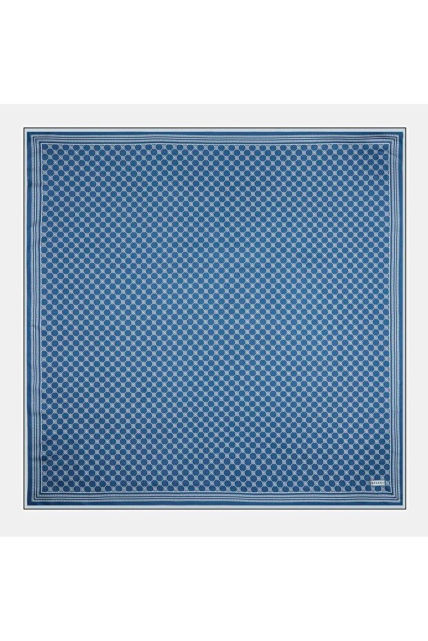 Monogram Tivil İpek Eşarp 30008898-İndigo - 2