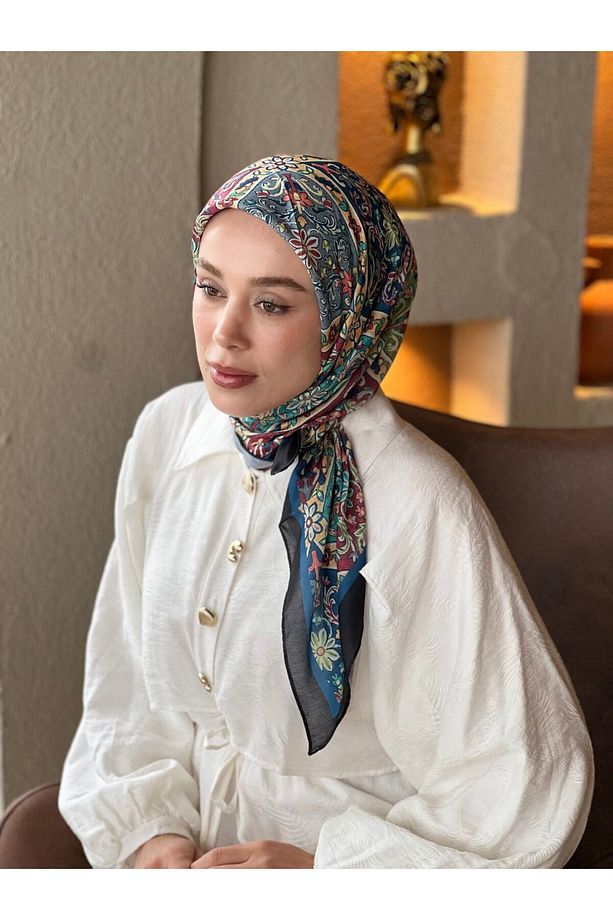 Çiçek Yolu Desen Pamuk Eşarp - 1