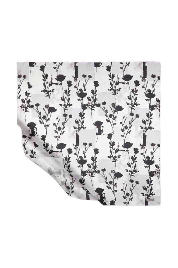 Vintage Silhouette Patterned Tivil Silk Scarf 1189-White