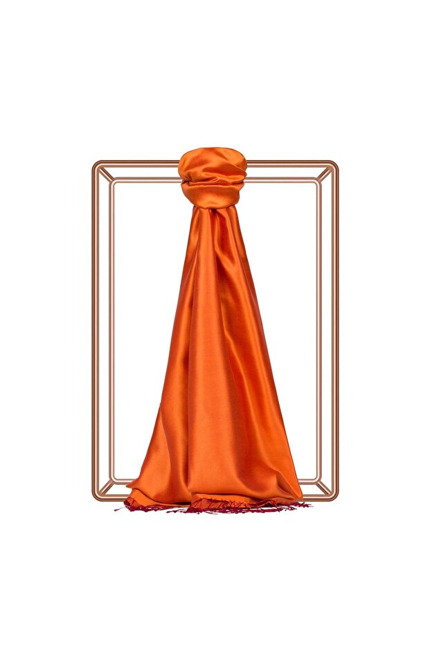Double Sided Solid Color Silk Shawl 00927-Orange - 1