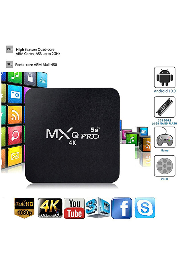 صندوق تلفاز ذكي MXQ Pro بسعة 1 جيجابايت وذاكرة قراءة فقط 8 جيجابايت ودقة 4K