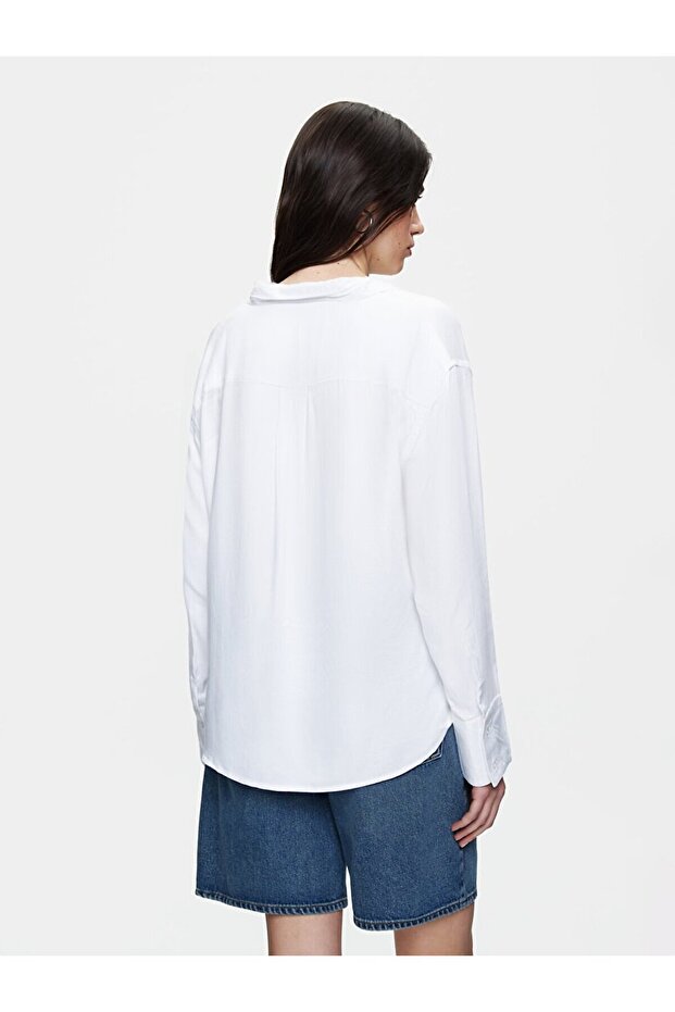 Basıc Relaxed Uzun Kollu Beyaz Gömlek - 3