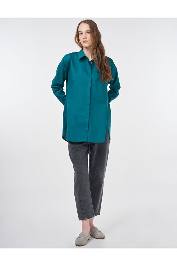 Basic Pamuklu Gömlek Yeşil - 2