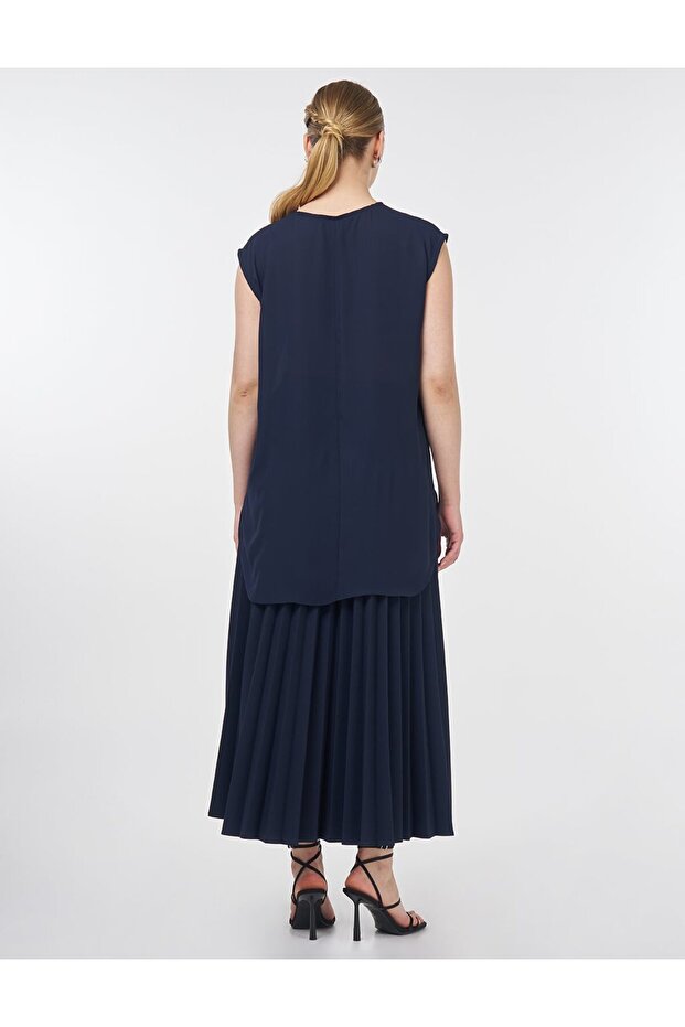 Sıfır Yaka Basic T-Shirt Lacivert - 5