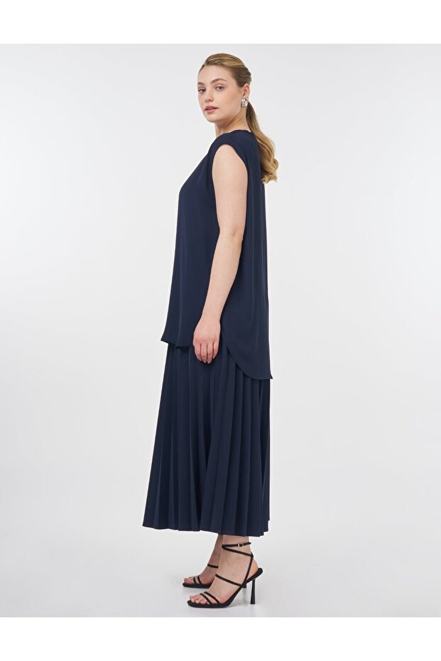 Sıfır Yaka Basic T-Shirt Lacivert - 4