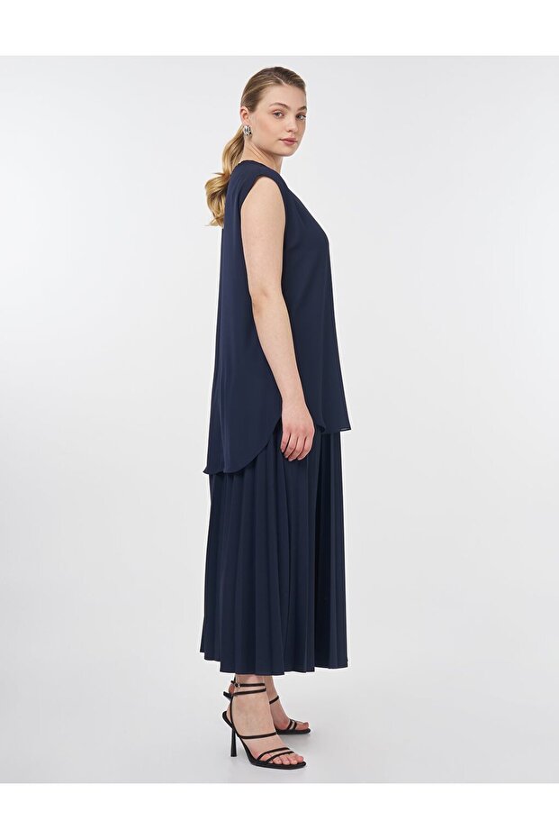 Sıfır Yaka Basic T-Shirt Lacivert - 6