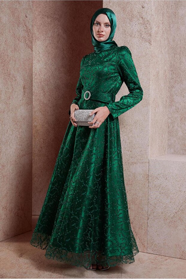 KEMERLİ TESETTÜR ABİYE ELBİSE 50268 - 2