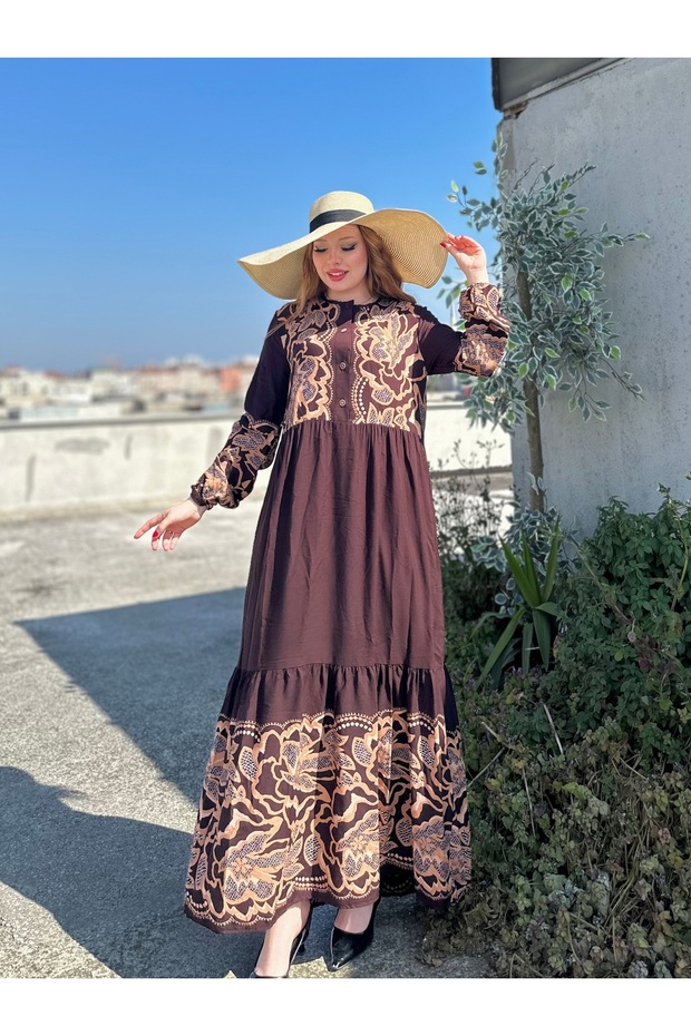 Women Viscose Long Dress O-Neck Print Viscose Dress Suitable Dress for Hijab