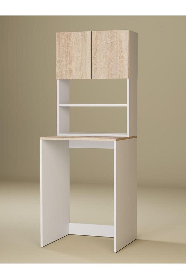 %100MDF Çamaşır ve Kurutma Makinesi Dolabı, 3 Raflı Kapaklı Çamaşır Makinesi Üstü Dolabı - 6