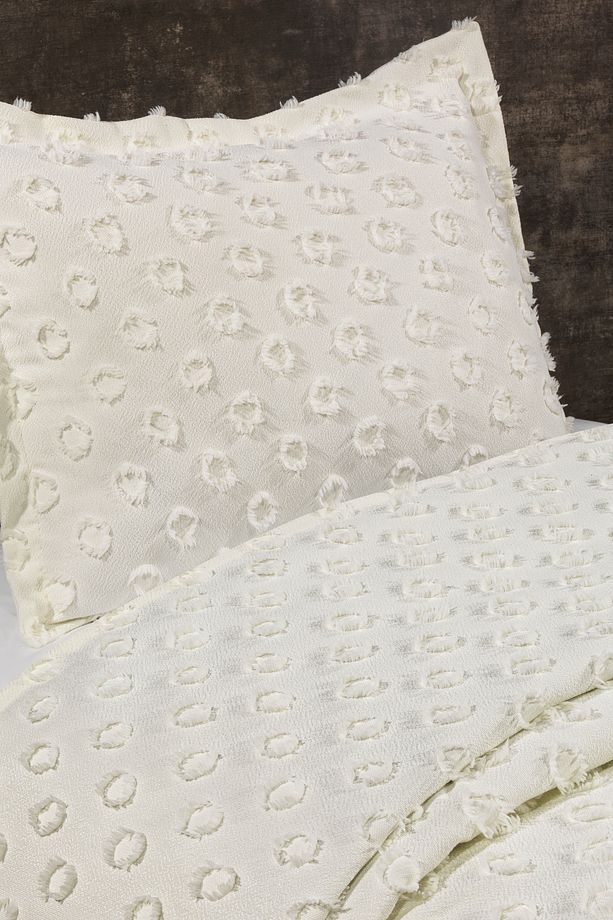 Ponponlu Delux Tek Kişilik Yatak Örtüsü 180x 250- Ekru - - 6