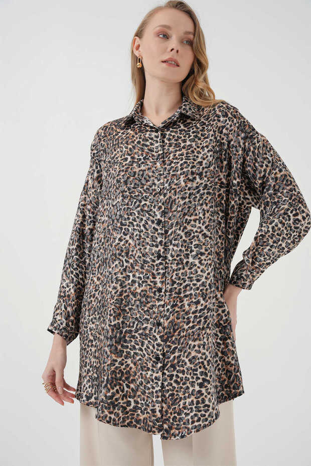 Gabria Leopard Patterned Glitter Tunic - 1