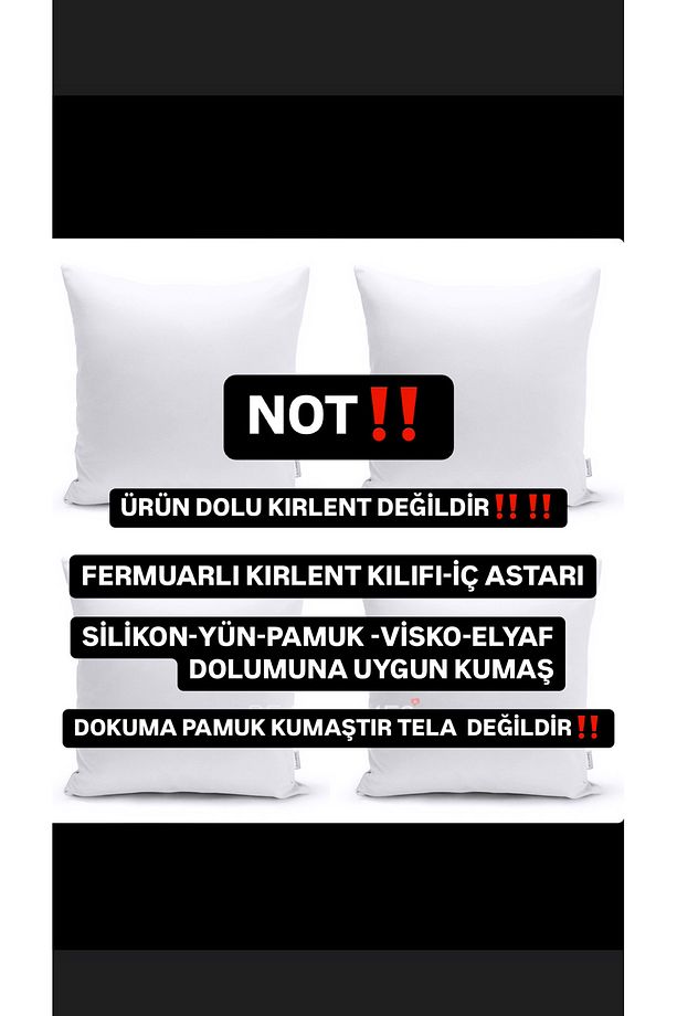 3 Adet Fermuarlı Kırlent Iç Yastık Kılıf Set Astarı Ebat: 2 Adet:43x43 Cm 1 Adet:30x50 cm(RENK:BEYAZ - 3