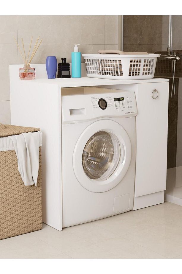 %100 MDF Çamaşır ve Kurutma Makinesi Dolabı, Kapaklı 2 Raflı Çamaşır Makinesi Düzenleyicisi - 3