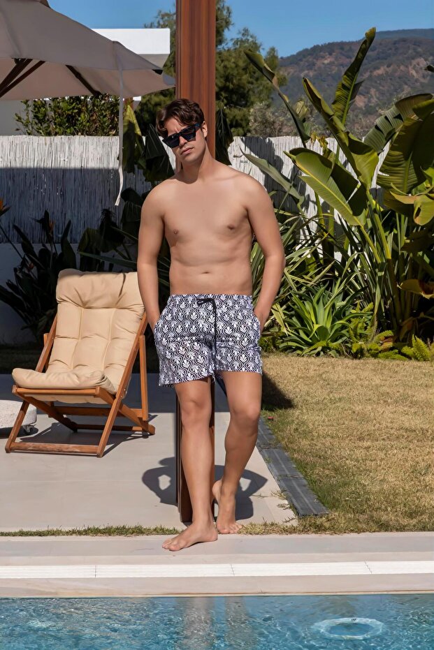 Men's Quick Dry Pocket Patterned Swim Shorts-25121