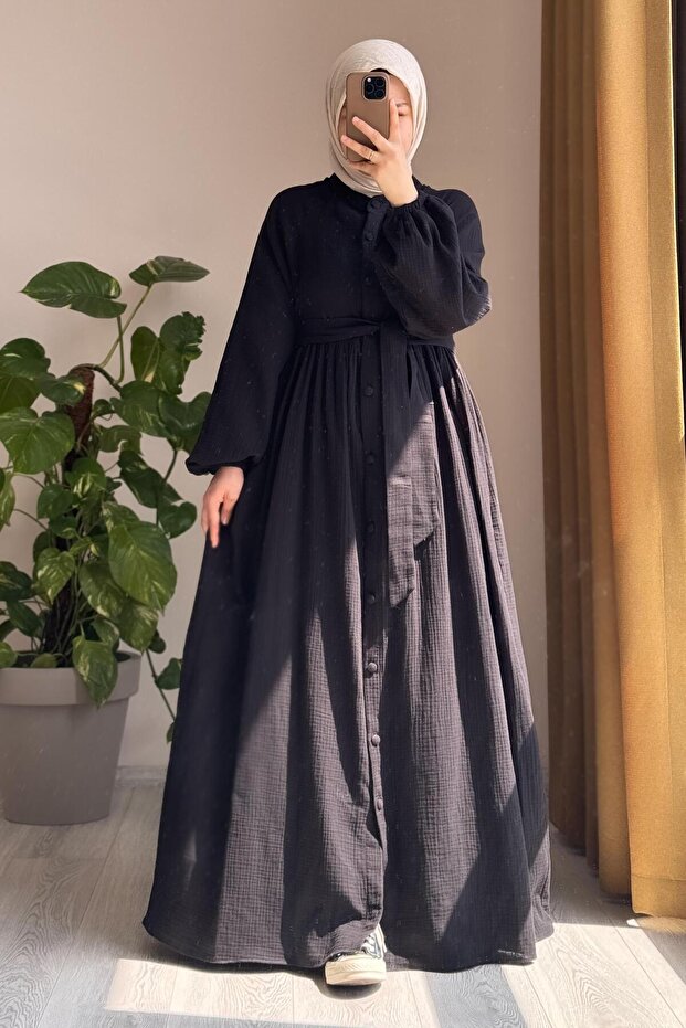 Müslin Ferace- Siyah - 4