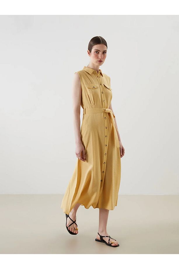 LCWAIKIKI Classic Sari Regular Fit Gömlek Elbise - 1