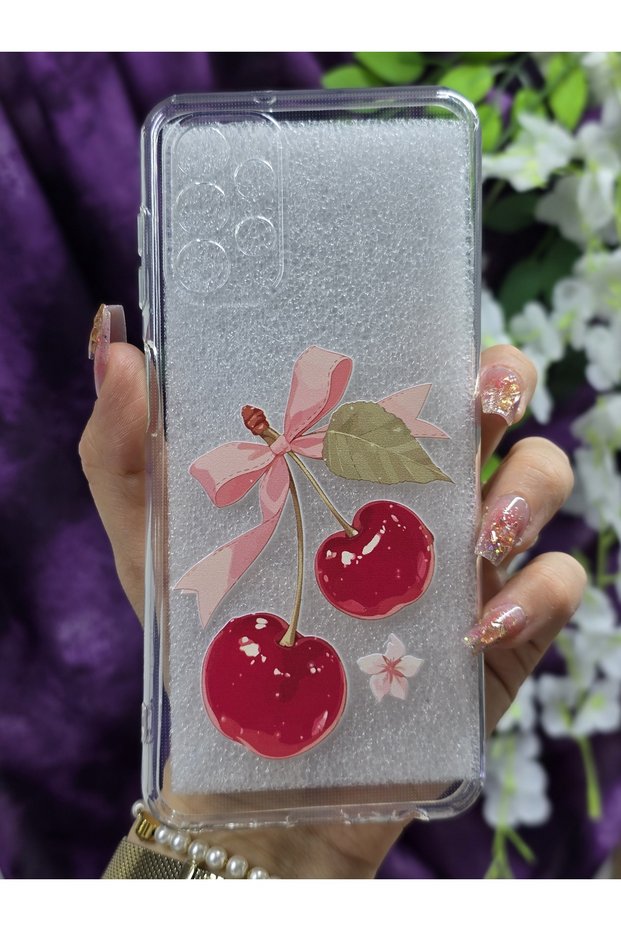 Transparent Phone Case Compatible with Samsung Galaxy A13 Cherry and Bow Pattern