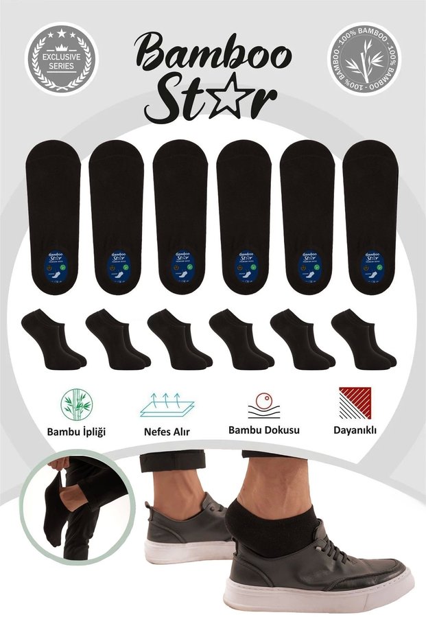 Bamboo Men's Sneaker Black Socks Seamless Invisible Ankle Invisible Sports Socks Premium 6 Pack