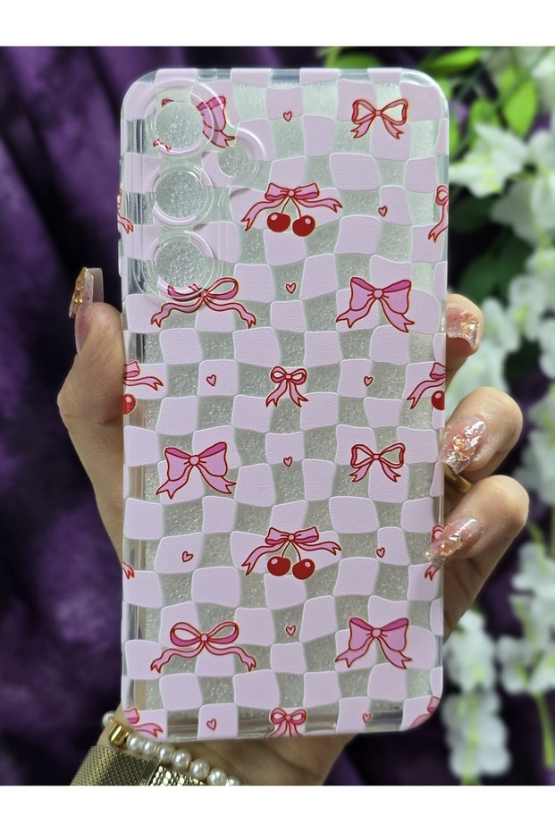 Transparent Phone Case with Ribbon and Cherry Pattern Compatible with Samsung Galaxy A55 / Samsung A35