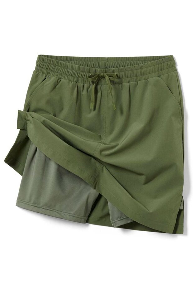 تنورة نسائية سادة برباط، لون زيتوني - 4