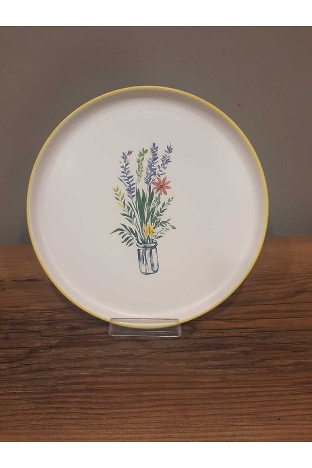 KERAMİKA 22 cm PASTA TABAĞI 6 ADET NORDİC MAT ÇİÇEKLİ - 5