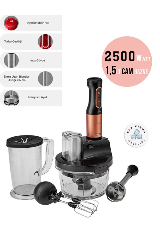 Turbo Doğrayıcı, Dilimleme Rondo, Blender 2500W Yüksek Güç 8 in 1 Mikser seti & Mutfak Robotu - 1