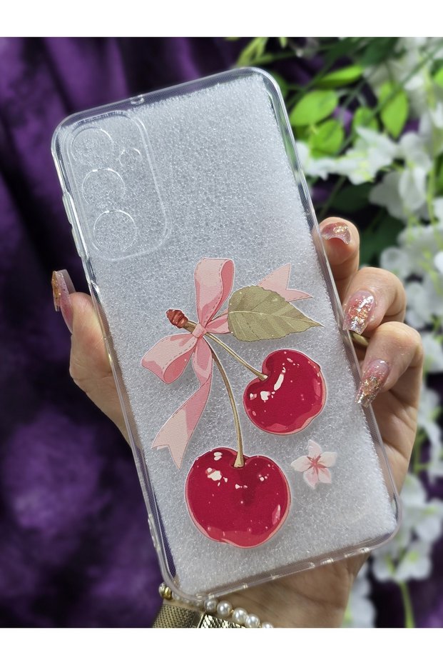 Transparent Phone Case Compatible with Samsung Galaxy A54 Cherry and Bow Pattern