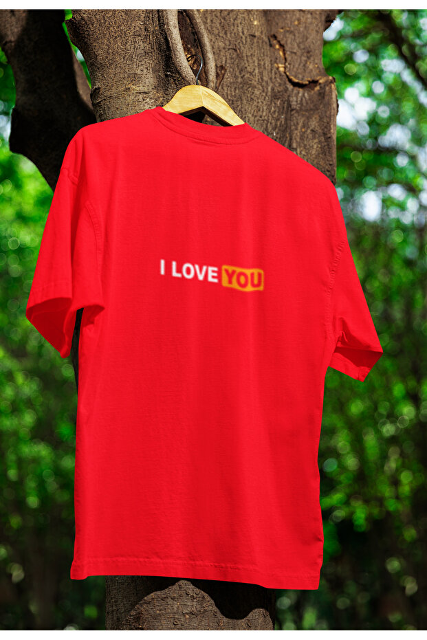 I Love You Written Printed Unisex Crew Neck Cotton Oversize Short Sleeve T-Shirt