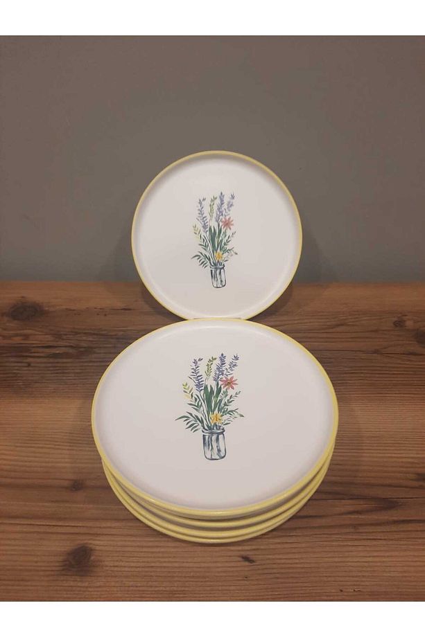 KERAMİKA 22 cm PASTA TABAĞI 6 ADET NORDİC MAT ÇİÇEKLİ - 1