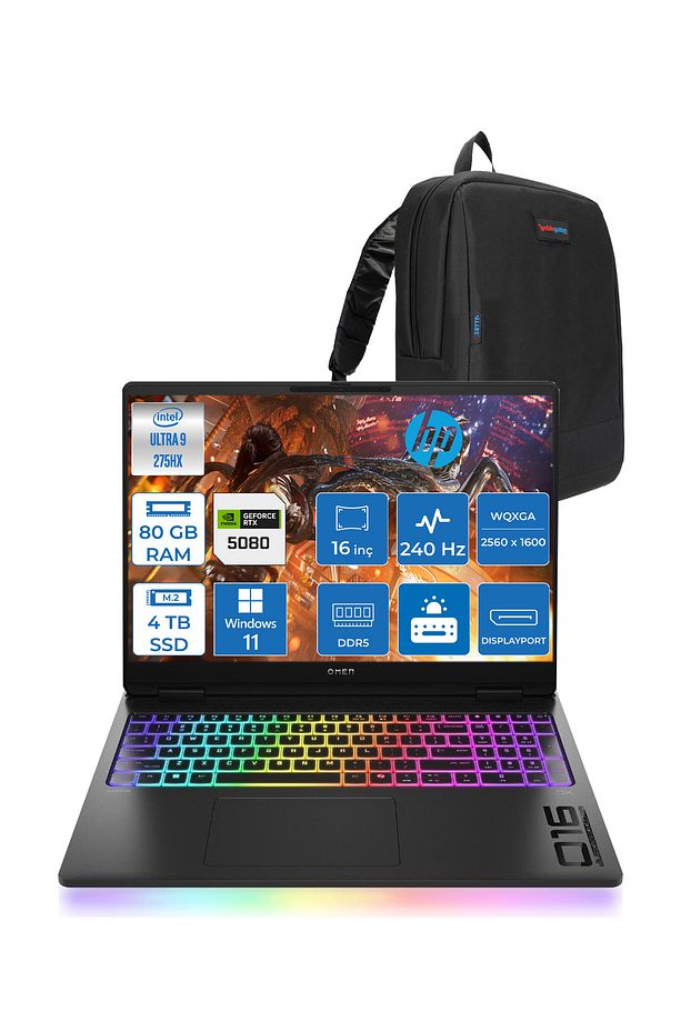 Omen Max Ultra 9 275HX 80GB 4tb SSD 16GB RTX5080 16" 3ms 500NIT 240Hz W11P OB88F2EAP19+Zetta Çanta - 1