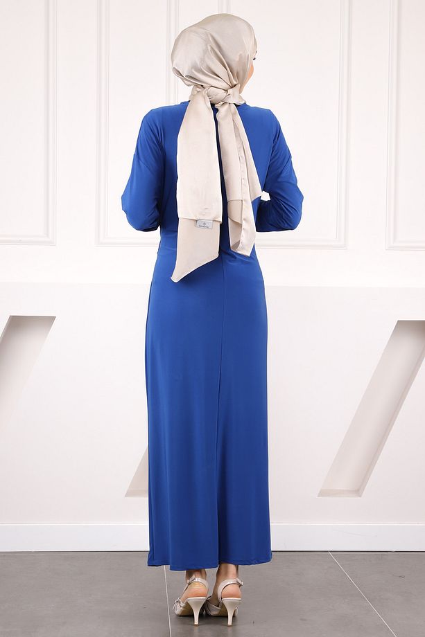Saks Mavi Yan Bağlamalı Elbise - 3