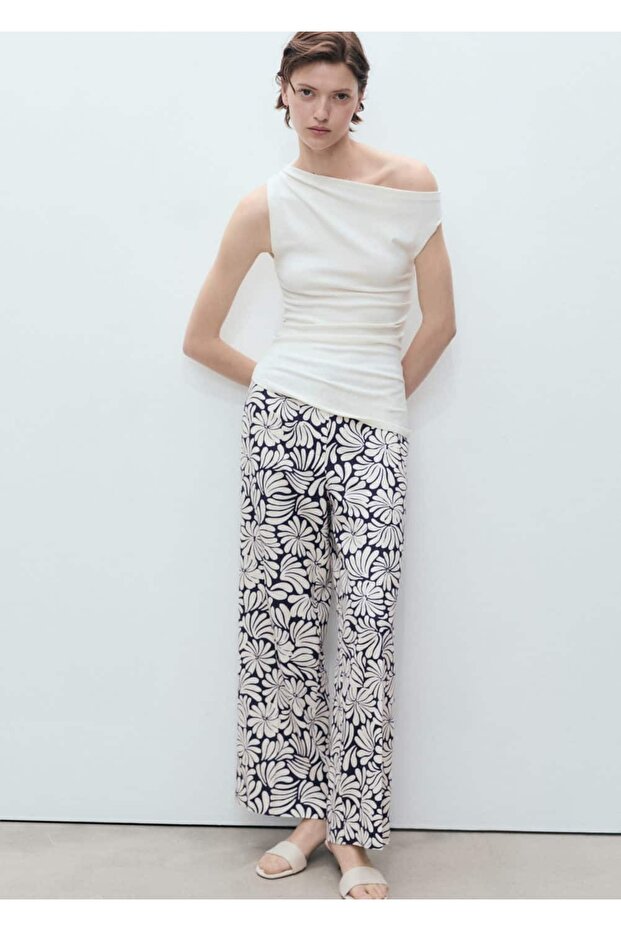 Çiçekli keten pantolon - 7