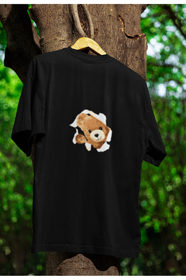 Bear Printed Unisex Crew Neck Cotton Oversize Short Sleeve T-Shirt