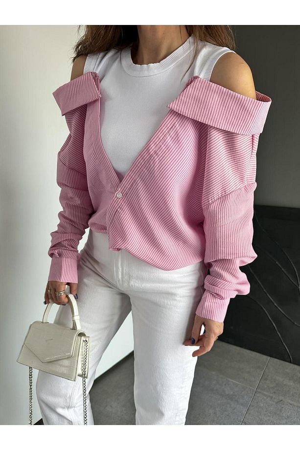 Pembe Triko Atletli Tasarım Gömlek - 8