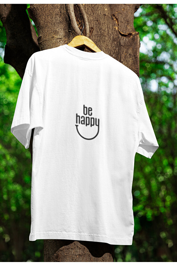 Be Happy Printed Unisex Crew Neck Cotton Oversize Short Sleeve T-Shirt