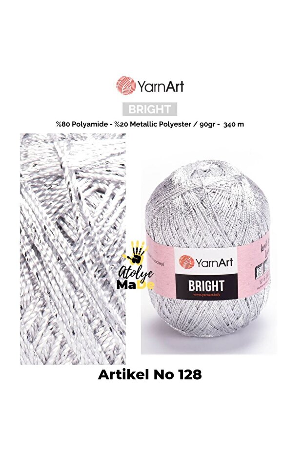 Bright -128- Shiny Metallic and Fine Knitting Yarn80% Polyamide – 20% Metallic Polyester 90Gr 340Meters