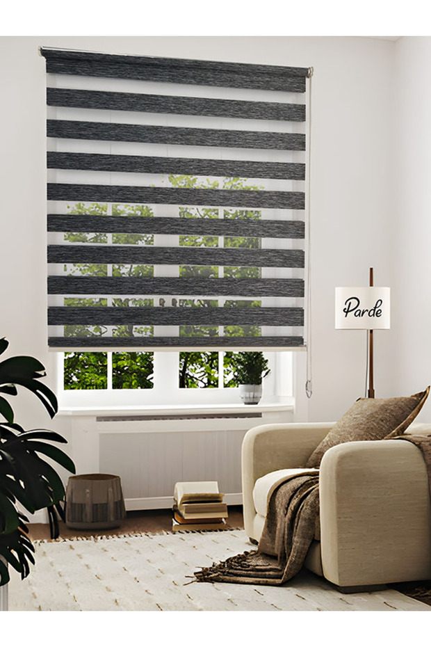 Parde Yaşam Serisi İthal Kumaş Antrasit Bambu Zebra Stor Perde - 1