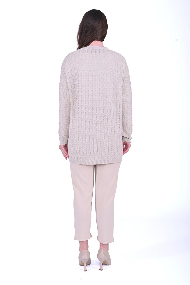 İNVEE 7063 Simli Bej Triko Tunik - 3