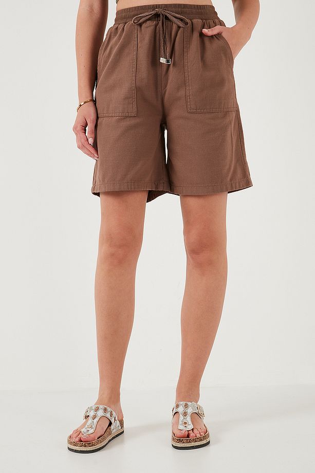 Pamuklu Relaxed Fit Yüksek Bel Cepli Mini Şort ŞORT 668YP5384 - 3