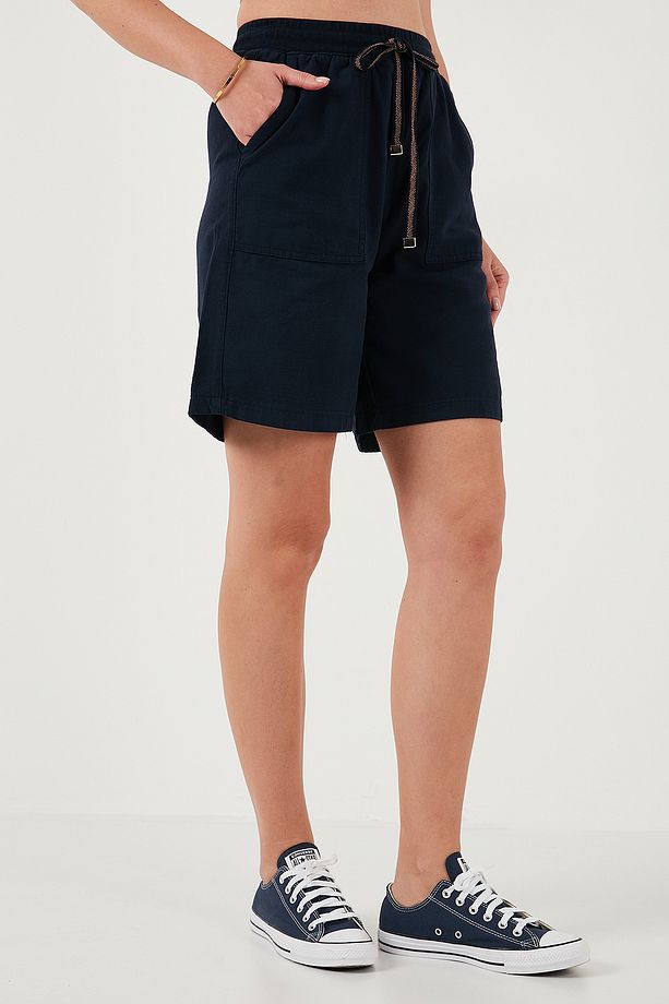 Pamuklu Relaxed Fit Yüksek Bel Cepli Mini Şort ŞORT 668YP5384 - 4