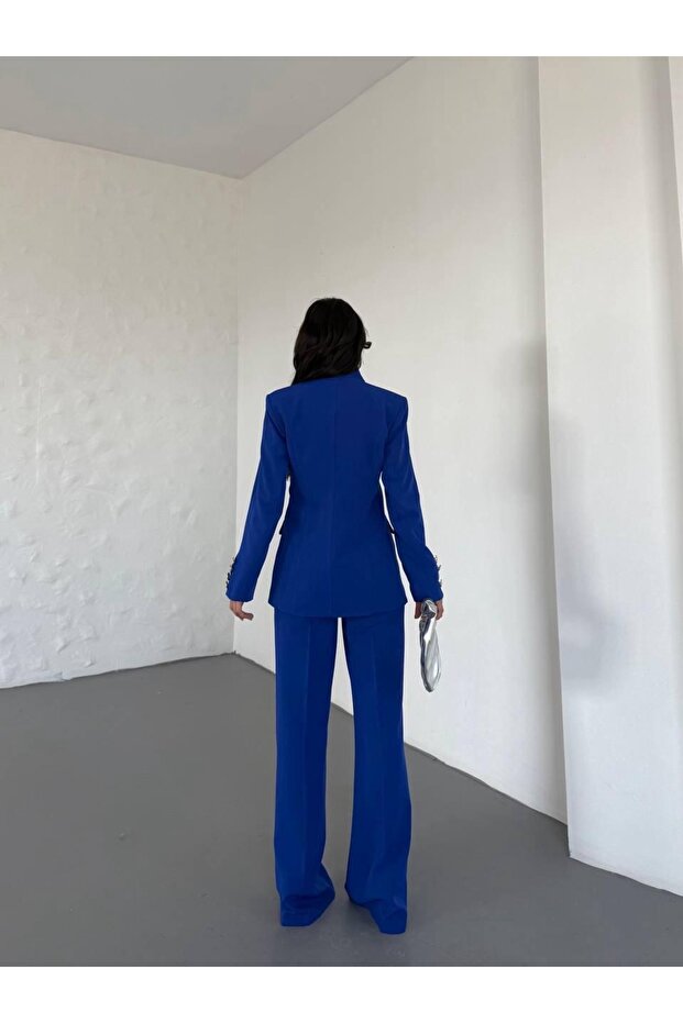 بدلة بليزر مزدوجة بزر واحد باللون الذهبي - 7