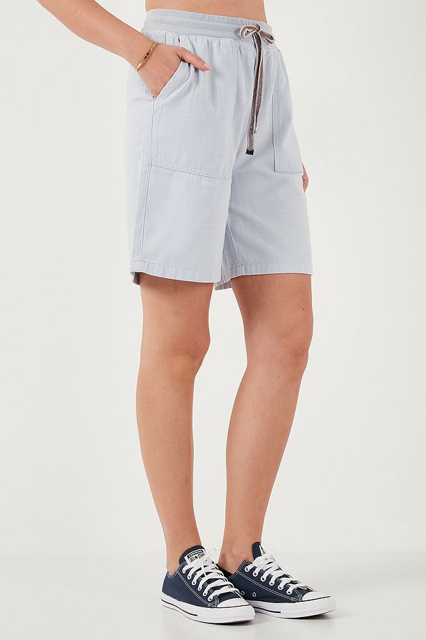 Pamuklu Relaxed Fit Yüksek Bel Cepli Mini Şort ŞORT 668YP5384 - 4