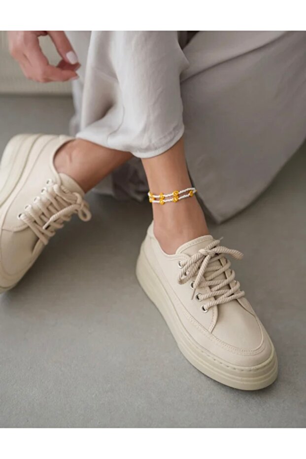 Mıla Sneaker Yüksek Bağcıklı Bez Canvas Orijinal Keten Spor Ayakkabı Kotnel - 8