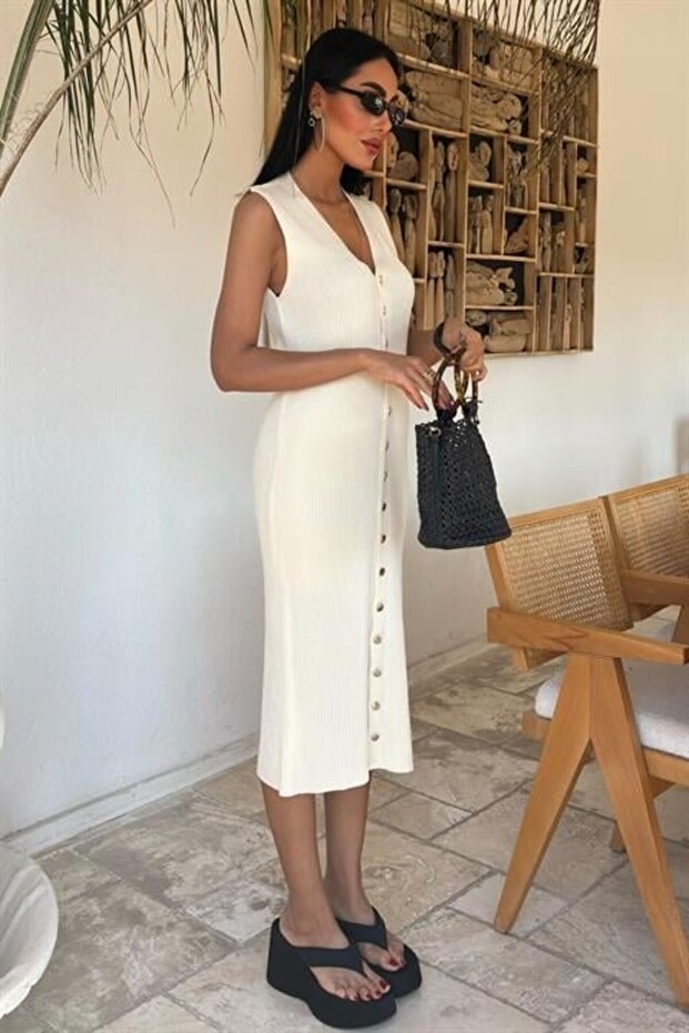 eyesof Önü Düğmeli Fitilli Kolsuz Elbise 2832 - 6